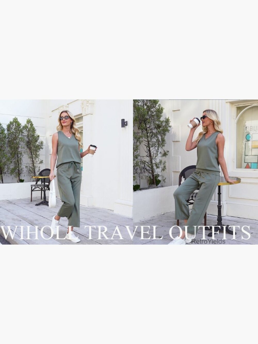 Two Piece Lounge Set - Summer V-Neck Matching Outfit - Picture 7 of 7